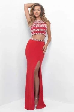 Blush By Alexia Designs Formal Gowns Blush - Two-Piece Pearl Embellished Halter Top Jersey Gown 11259