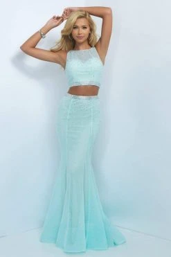 Blush By Alexia Designs Blush - Two-Piece Sparkling Bare Midriff Trumpet Gown 11033