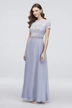 Cachet - 40391 Short Sleeve Sequin-Adorned Lace Long Dress Formal Gowns