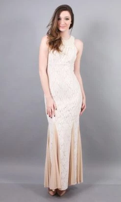 Cachet - 56727H Embellished Halter Neck Stretch Lace Dress