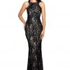 Cachet - 58250Z Black Embellished Lace Long Dress - 1 Pc Midnight Nude In Size 0 Available Formal Gowns
