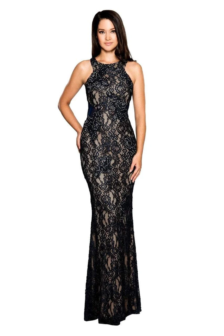 Cachet - 58250Z Black Embellished Lace Long Dress - 1 Pc Midnight Nude In Size 0 Available Formal Gowns 3 Cachet - 58250Z Black Embellished Lace Long Dress - 1 Pc Midnight Nude In Size 0 Available Formal Gowns
