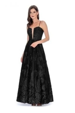 Cachet - 59190Q Plunging Sweetheart Glitter A-Line Gown