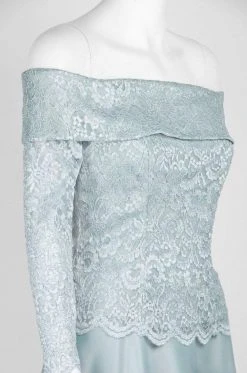 Cachet - 59205 Lace Off-Shoulder Satin A-line Dress Formal Gowns