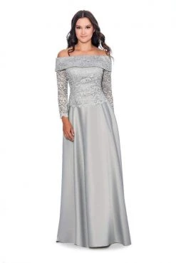 Cachet - 59205 Lace Off-Shoulder Satin A-line Dress Formal Gowns