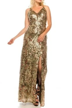 Formal Gowns Cachet - 59548 Sequined Deep V-neck Sheath Dress