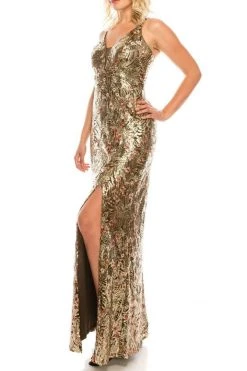 Formal Gowns Cachet - 59548 Sequined Deep V-neck Sheath Dress