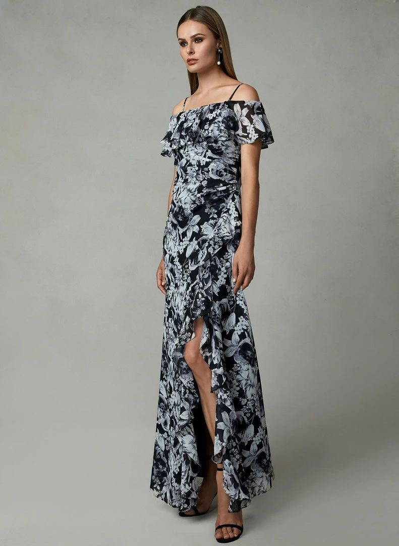 Cachet - 59689 Floral Off Shoulder Ruffled High Slit Gown 3 Cachet - 59689 Floral Off Shoulder Ruffled High Slit Gown