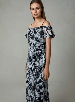 Cachet - 59689 Floral Off Shoulder Ruffled High Slit Gown 9 Cachet - 59689 Floral Off Shoulder Ruffled High Slit Gown