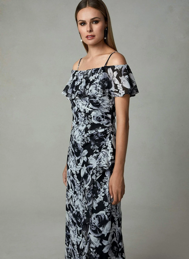Cachet - 59689 Floral Off Shoulder Ruffled High Slit Gown 5 Cachet - 59689 Floral Off Shoulder Ruffled High Slit Gown