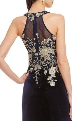 Formal Gowns Cachet - 59820 Gilt Floral Embroidered Illusion Halter Gown