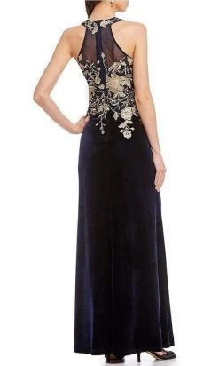 Formal Gowns Cachet - 59820 Gilt Floral Embroidered Illusion Halter Gown