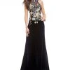 Cachet - Floral Embroidered Halter Evening Dress 59820 - 1 Pc Black Gold In Size 4 Available