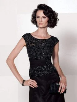 Cameron Blake By Mon Cheri - 114657 Chiffon Mock Two Piece Dress - 1 Pc Black In Size 6 And 1 Pc Royal Blue In Size 14 Available