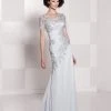 Cameron Blake By Mon Cheri - 114662 Illusion Ornate Gown - 1 Pc Silver In Size 10 Available