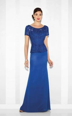 Cameron Blake By Mon Cheri - 117609 Embroidered Short Sleeves Evening Dress - 1 Pc Royal Blue In Size 6 Available