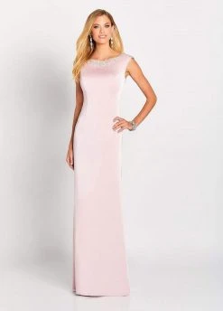 Cameron Blake By Mon Cheri - 119647 Beaded Bateau Neck Stretch Crepe Gown - 1 Pc. Petal In Size 12 Available