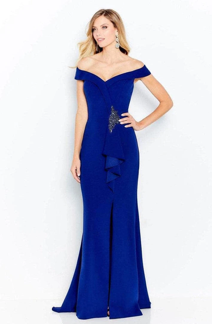 Formal Gowns Cameron Blake By Mon Cheri - 120614 Embellished Off-Shoulder Formal Dress - 1 Pc Navy In Size 4 Available 7 Formal Gowns Cameron Blake By Mon Cheri - 120614 Embellished Off-Shoulder Formal Dress - 1 Pc Navy In Size 4 Available