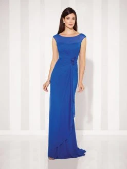 Cameron Blake By Mon Cheri Cameron Blake - Cap Sleeve Illusion Bateau Gathered Sheath Gown 117601 - 1 Pc Royal Blue In Size 10 Available Formal Gowns