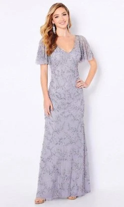 Cameron Blake - Flutter Sleeve Beaded Formal Dress 221681 - 1 Pc Gunmetal In Size 8 Available Formal Gowns