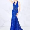 Cassandra Stone - 12137A Collared Plunging Halter Sequined Gown Formal Gowns