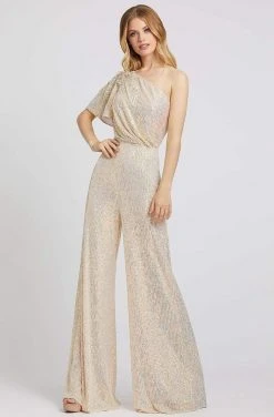 Cassandra Stone - 30692A Sequined Flutter Sleeve Asymmetrical Jumpsuit
