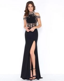 Cassandra Stone - 40687A Embellished High Neck Fitted Gown