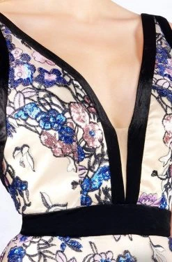 Cassandra Stone - 40898A Plunging V-Neck Sequined Evening Gown