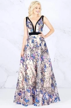 Cassandra Stone - 40898A Plunging V-Neck Sequined Evening Gown