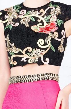 Formal Gowns Cassandra Stone - 40904A Two Piece Lace Appliqued Trumpet Gown