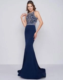 Formal Gowns Cassandra Stone - 40934A Beaded Halter Mermaid Dress With Train