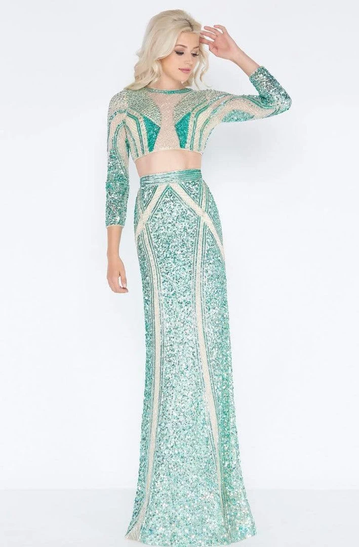 Cassandra Stone - 4660A Long Sleeve Sequined Two-Piece Gown Formal Gowns 3 Cassandra Stone - 4660A Long Sleeve Sequined Two-Piece Gown Formal Gowns