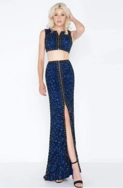 Cassandra Stone - 4672A Two Piece Sequined Stone Dress