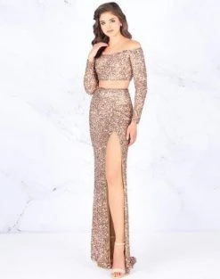 Cassandra Stone - 4831A Two Piece Bedazzled Off-Shoulder Sheath Dress