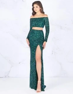 Cassandra Stone - 4831A Two Piece Bedazzled Off-Shoulder Sheath Dress