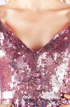 Plus Size Dresses Cassandra Stone - 4864A Allover Sequin V Neckline Jumpsuit