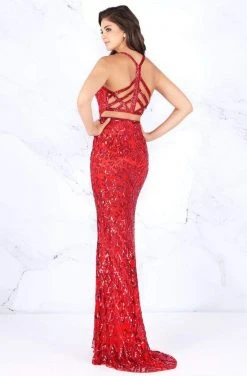 Formal Gowns Cassandra Stone - 4875A Cutout Strappy Back V Neck Sequin Gown