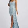 Cassandra Stone - 5015A Sequin Embellished Gown With Slit Formal Gowns