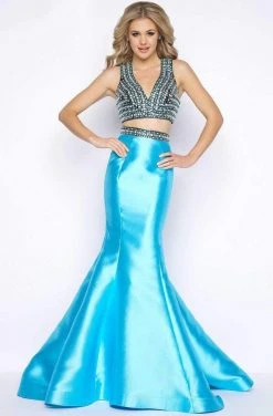 Formal Gowns Cassandra Stone - 65916 Two-piece Deep V-neck Mermaid Dress