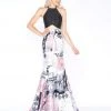 Formal Gowns Cassandra Stone - 66374A Two Piece Buttoned Halter Printed Mikado Gown 2 Formal Gowns Cassandra Stone - 66374A Two Piece Buttoned Halter Printed Mikado Gown