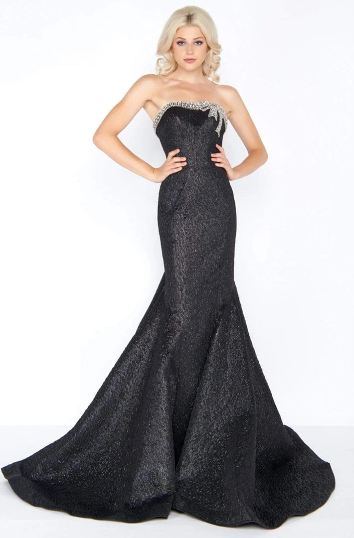 Cassandra Stone - 66444A Strapless Bow Accented Brocade Trumpet Gown Formal Gowns 3 Cassandra Stone - 66444A Strapless Bow Accented Brocade Trumpet Gown Formal Gowns