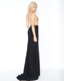 Cassandra Stone - 66525A Halter Gold Beaded Cutout Slit Evening Gown 5 Cassandra Stone - 66525A Halter Gold Beaded Cutout Slit Evening Gown