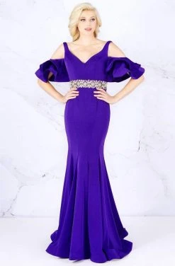 Cassandra Stone - 66857A Ruffle Accented Wide V-neck Mermaid Dress Formal Gowns