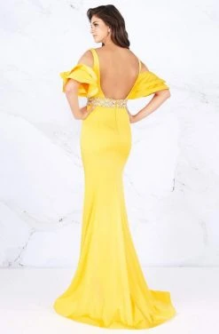 Cassandra Stone - 66857A Ruffle Accented Wide V-neck Mermaid Dress Formal Gowns