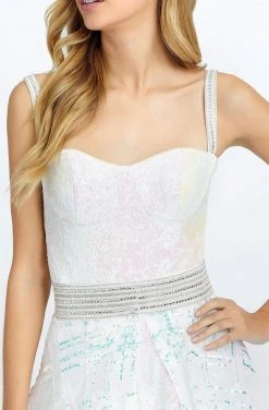 Plus Size Dresses Cassandra Stone - 66858A Sequined Romper With A-line Overskirt