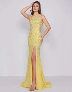 Cassandra Stone - 66874A Embellished Halter Dress With Lattice Back Formal Gowns