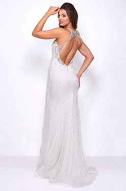Formal Gowns Cassandra Stone - 77571A Embellished Illusion Halter Trumpet Dress