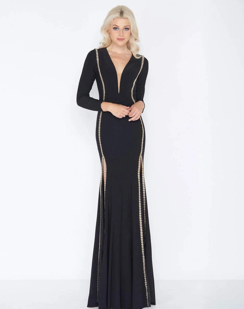 Cassandra Stone - 79186A Rhinestone Accented Deep V-neck Jersey Dress Formal Gowns 3 Cassandra Stone - 79186A Rhinestone Accented Deep V-neck Jersey Dress Formal Gowns