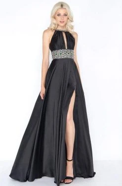 Formal Gowns Cassandra Stone Rhinestone Accented Halter A-line Dress 77435A - 1 Pc. Raspberry In Size 14 Available