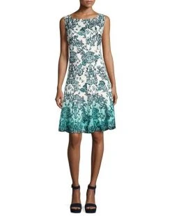 Chetta B - Sleeveless Multi-Print A-Line Dress B1708928 - 1 Pc Aqua Multi In Size 12 Available